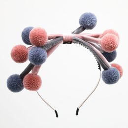 2021 NEW winter STYLE fashion yarn pompom with velvet bow multi color two tone design full head hairbands hair accessories LJ201226
