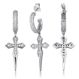 Wholesale Charm Cross Earrings High Quality Iced Out Cubic Zirconia Hip Hop Cross Hoop Earrings For Women Girls Gift