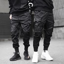 Men Ribbons Colour Block Black Pocket Cargo Pants Harem Joggers Harajuku Sweatpant Hip Hop Trousers 201125