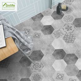 Funlife Floor Stickers Black White Grey Portuguese Tile Anti-Slip Self-Adhesive Waterproof Wall Sticker for Bathroom Kitchen 201106