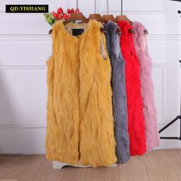 Real fur women winter vest rabbit fur vest Rabbit fur jacket Long women coat customizable QD.YISHANG 201103