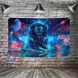 Starry Lion Flag Motivational Quote Art Posters Polyester 96*144CM Home Decoration Wall Hang Metope Adornment 4 grommets Inspirational Wall Decor