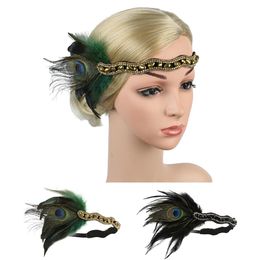 Vintage Feather Wedding Hair Accessories Women's Crystals Rhinestones Elegant Strap Flower Party Headband Ladies Hair Accessory