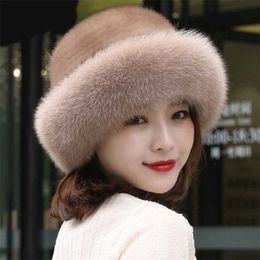mink fur beret hat UK - Hat Winter s for Women Wedding Fashion French Ladies s Princess Warm Room Mink Fur Thick Beret 220107