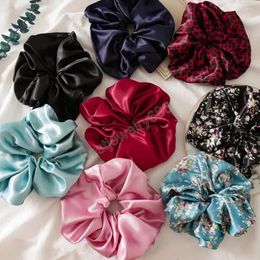 Satin Silk Solid Colour Oversized Scrunchies Leopard Floral Print Elastic Hair Bands Rings Women Girls Headband Hair Accessories