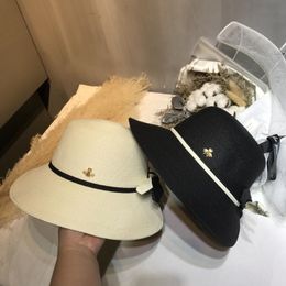 New Women Travel Hat Sunscreen Woven Bee Straw Hat Retro Gold Woven Loose Sunscreen Sunshade Sun Hat Y200714