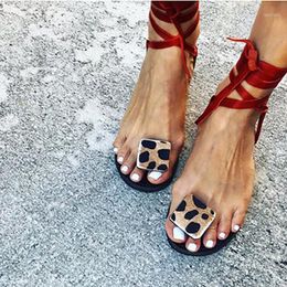 Women Leopard Female Ankle Sandals Woman Fashion Women's Flats Strap Flip Flops Summer 2020 Ladies Beach Shoes Plus Size1