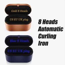 -Neu blau / Gold 8 Köpfe Multifunktions-Haar-Styling-Gerät Haartrockner Automatische Curling-Eisen-Geschenkbox für raue und normale Eisen