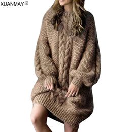 Winter 2020 Thick Warm Long Style Sweater Loose Casual large size Pullover Sweater Winter Comfortable Soft Sweater Coat Women LJ201112