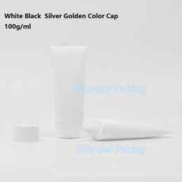 100g White Plastic Soft Tube Gold Silver Black Lid Empty Containers for Hand Cream Eye Gel Packaging