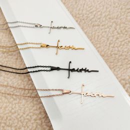 10pc/lot Faith Necklace Stainless Steel Fashion Crucifix Necklace Inspirational Faith Belief Letter Slogan Cross Pendant Men Women Gift 278