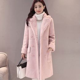 Women Suede Fur Coat Thick Warm Faux Sheepskin Long Jacket Female Overcoat Winter Fashion Solid Trench Coats Drop Shipping T190824