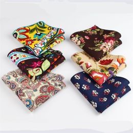 vintage hankies Canada - Flower Handkerchief Scarves Vintage Linen Paisley Hankies Men's Pocket Square Handkerchiefs 22*22cm T200618