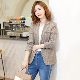 Women's Suits & Blazers British Style Slim Women Plaid Preppy Vintage Casual 2022 Loose Single Breasted Jacket All-match