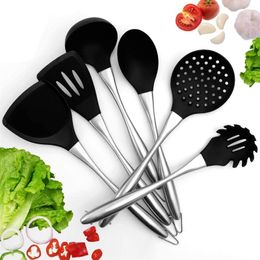 NEW 10PCS Premium Kitchen Utensils Set Stainless Steel Handle Silicone Cooking Utensils Non-stick Spatula Cookware Kitchen Tools 201223