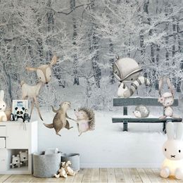 Custom Mural Wallpaper Children's Room Winter Snow Landscape Cartoon Animals Fresco Living Room TV Sofa Bedroom Home Decor Mural