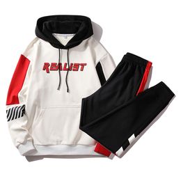 Men's Streetwear Tracksuit New Hip Hip Sweat Suit Men Patchwork Hoodies Sweatpants 2 Piece Set Fashion Men Printed Clothing 201109