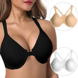 Vgplay Front Closure Women Bra Push Up Underwear Fashion Plunge Racerback Plus Size Bras For Women B C D E F G Cup 201202