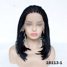 Black Full Straight Synthetic Remy Hair Lace Front Braided Wigs Simulation Human Hair Dreadlocks BOB Wig 12 ~16 inches