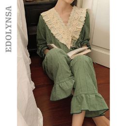 Women Pajamas Ladies Lace Vintage Pink Sleepwear Simple Leisure Pyjamas Long sleeve Robe Camisole Pajamas INS Fashion T758 201027