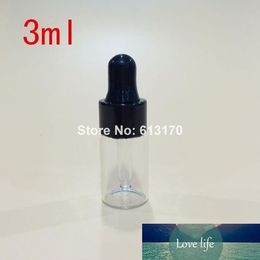 100pc 3ML Clear glass Dropper Bottles Empty Essential Oil bottle Black Rubber refillable Cosmetic Packing container