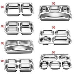 Stainless Steel Divided Dinner Tray Lunch Container Food Plate for School Canteen 3/5/4 Section 201217