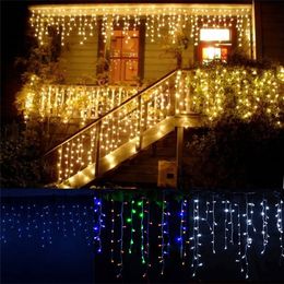 Christmas Garland LED Curtain Icicle String Light 220V 4.5m 100Leds Indoor Drop LED Party Garden Stage Outdoor Decorative Light Y201020