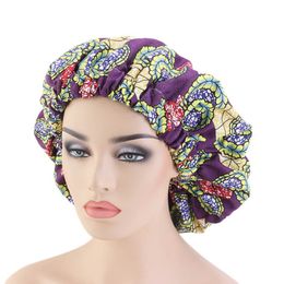 Fashion Extra Large African Printed Bonnet Fabric Double Sleeping Cap With Elastic Wide Brim Headdress 12 Colors Wholesale