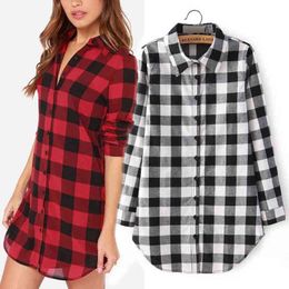 Women Plaid Oversized Top Blouse Ladies Single Breasted Long Sleeves Turn-down Collar Plaid Shirt Casual Shirt Plus Size H1230