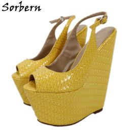 Sorbern Multi Colours Waved Dress Shoes Women Pumps Slingback Platform Wedge High heels Fit for King
