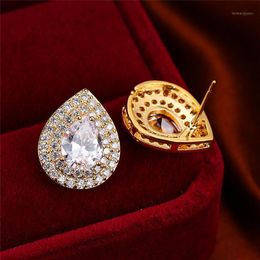 Stud Vintage Female White Zircon Stone Earring Rose Gold Silver Colour Simple Geometric Big Wedding Earrings For Women1