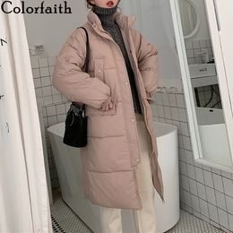 Colorfaith New Autumn Winter Women Jacket Pockets Womenswear Puffer Parkas High-Quality Oversize Warm Lady Long Coat CO8869 201130