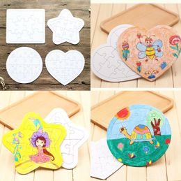 Sublimation Blank Picture Puzzle DIY Colouring Jigsaws Child Square Five Pointed Star Painting Toys White Gift Paper SN5128