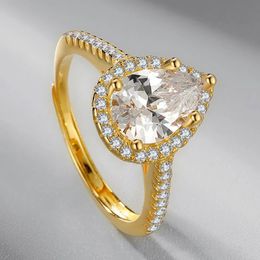 Japanese and Korean Simple Design S925 Silver Gold-plated Diamond Ring Fashion Water Drop Shaped Delicate Noble Jewellery Jewellery