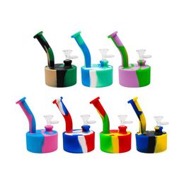 portable 5inches Silicone Bong Water Pipes Removable Hookahs recycler dab rig for smoke unbreakable Colour printing