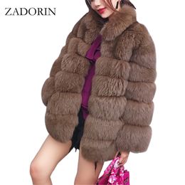 ZADORIN Plus Size Winter Outerwear Furry Faux Fur Coat Women High Collar Long Sleeve Fake Fur Jacket fourrure abrigos mujer 201215