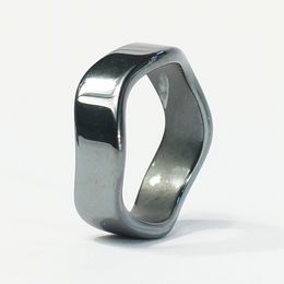 -Anéis de banda negra, anel de hematita, design de onda empilhável, tamanho da mistura por atacado