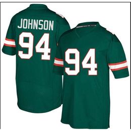 3740 Lady and Youth orange MIAMI HURRICANES #94 DWAYNE JOHNSON real Full embroidery Jersey Size S-4XL or custom any name or number jersey