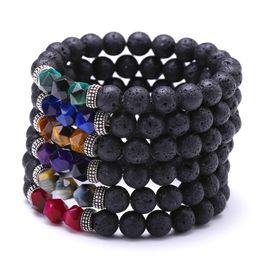 Women Handmade Natural Stone Lava Bead Link Bracelet Colourful Energy Crystal Bracelets