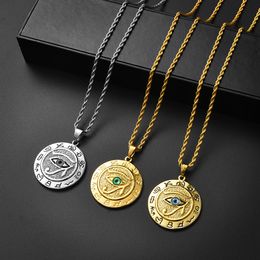 Egyptian The Eye of Horus Pendant Necklace For Women/Men Resale Gold Stainless Steel Evil Eyes Necklace Egypt Round Jewellery