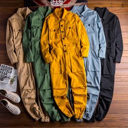 LAPEL JUMPSUIT Mäns bomullsoveraller Hip-Hop Street kläder japanska och koreanska lösa par korsett Jumpsuit Green Black