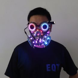 Full Colour LED lighting Steampunk Glasses Gas Masks Goggles Cosplay Bar Props Gothic Anti-Fog Haze Men and Women Mask