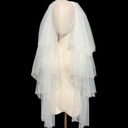 Wedding Veils Lace Appliqued Four Layer Custom Made White Pearl Veils with Comb Bride Bridal Accessories