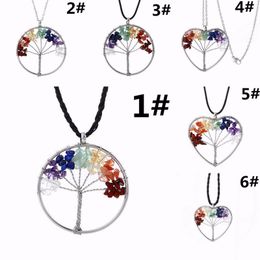 Natural Stone Rainbow Colour Valentine's Day Gif Dating Life tree Rystal Braided wire Link chain Pendant Necklace