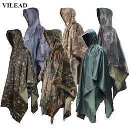 VILEAD Multifunctional Military Impermeable Camo Raincoat Waterproof Rain Coat Men Women Camping Fishing Motorcycle Rain Poncho Y200324