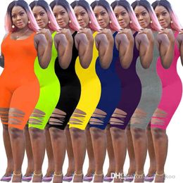 Summer Women Fashion Burnt Flower Jumpsuits Designer Clothes 2022 Sexy Solid Color Sleeveless Vest Shorts Sports Rompers Overalls Pants 716