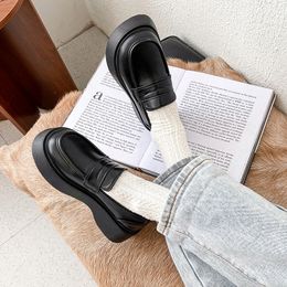 British Style Casual Woman Shoe Loafers With Fur Round Toe Clogs Platform Shallow Mouth Female Footwear Autumn White Sneakers Pr