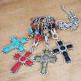 Fashion Christian Pendant red green bule Colour Church Jewelry  Classic Cross Turquoise Necklace