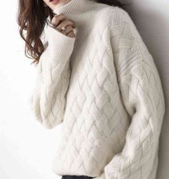 Fashion-Autumn and winter turtleneck cashmere sweater woman style languid breeze loose thick pullover underlay wool