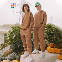 INFLATION Brand Men Sweatpant Set Sportwear Trendy Winter Warm Fleece Tracksuit Couple Crewneck Sweatshirt Suit Unisex 211222